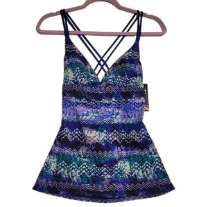 New TYR Blue and Purple Strappy Tankini Swim Top Size Large UPF 50+ Swimsuit NWT